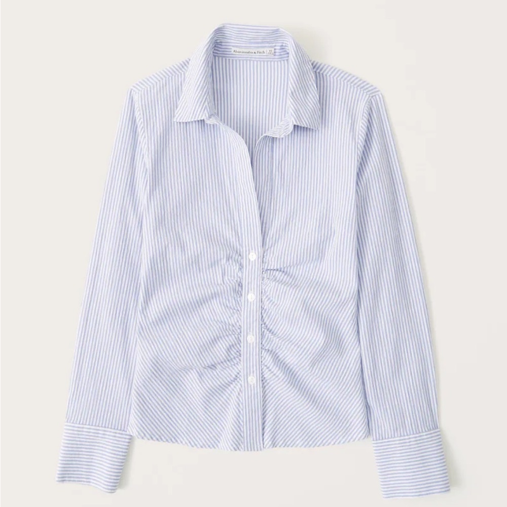 NWT Abercrombie & Fitch Long-Sleeve Button Ruched Poplin Top Womens Medium Shirt